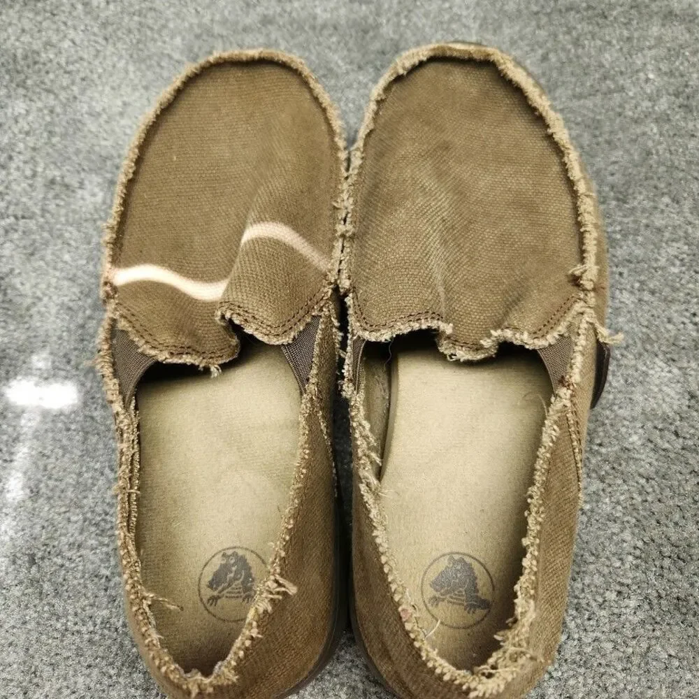 Crocs Santa Cruz Khaki Slip On Canvas Loafers Mens Size 7 Beige